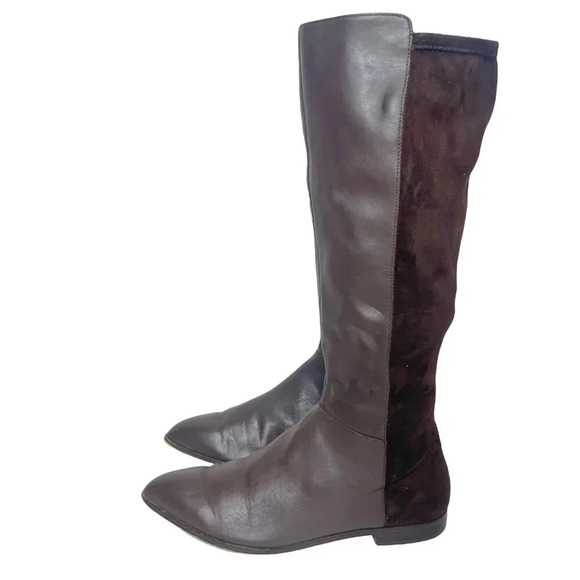Nine West Brown Leather Faux Suede Knee High Pointed Toe Boots Size 10 - Picture 3 of 11